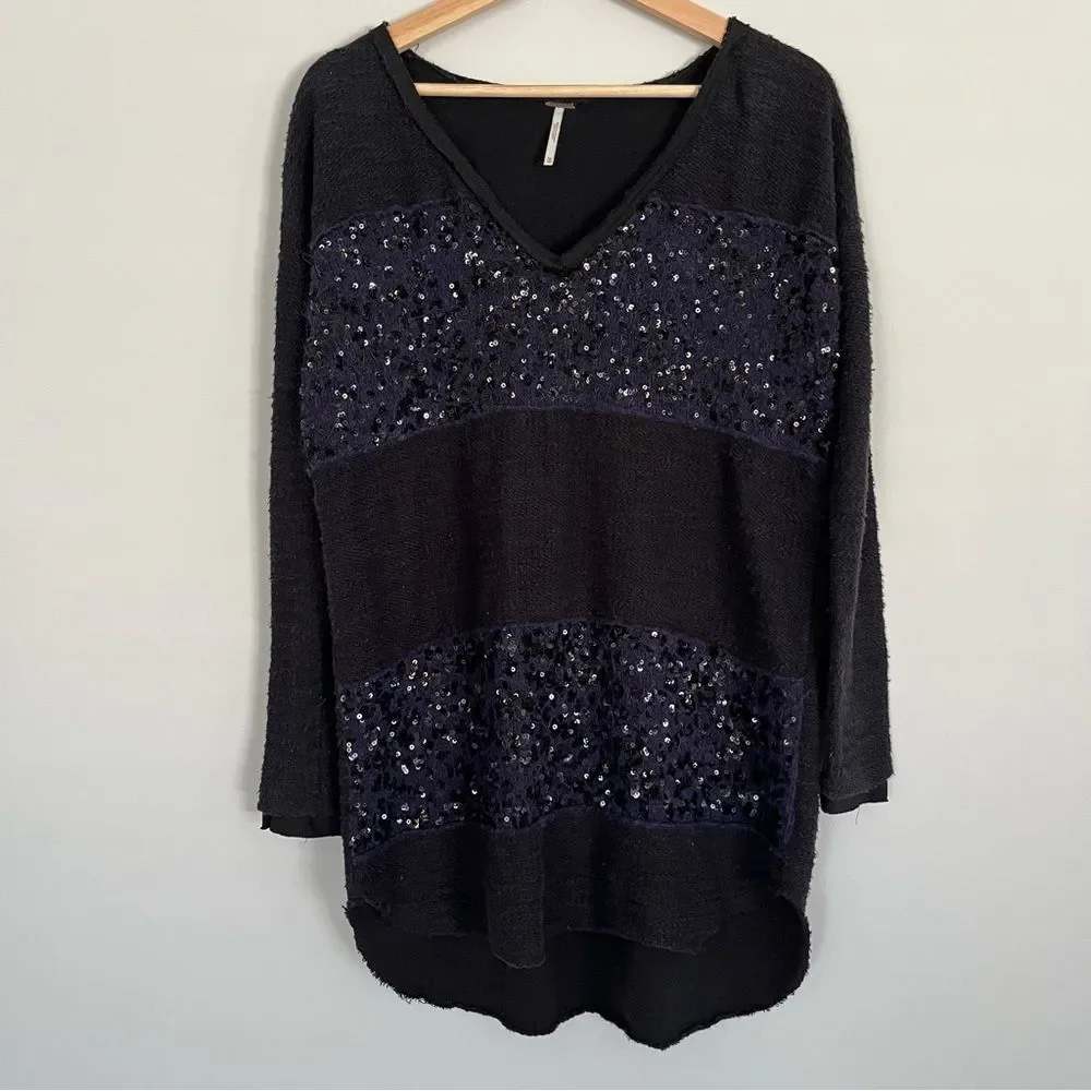 Free People Y2K Oversized Sequin Stripe Tunic Sweater, Size XS